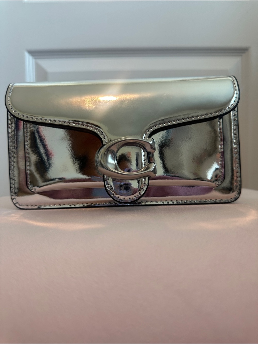 Coach Silver Metallic Patent Leather Clutch